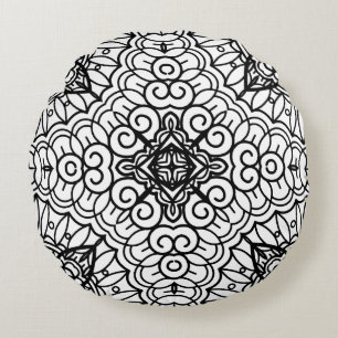 Coussins Ronds Cadre de motif mandala noir et blanc