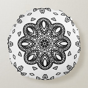 Coussins Ronds Cadre de motif mandala noir et blanc