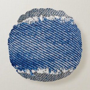 Coussins Ronds Cadre Denim. Tissu en denim déchiré avec bord de f