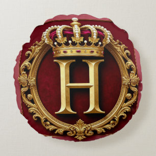 Coussins Ronds Cadre doré luxueux avec monogramme couronné