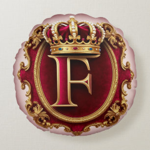 Coussins Ronds Cadre doré luxueux avec monogramme couronné