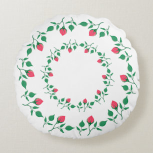 Coussins Ronds Cadre rond fleuri avec fleurs roses