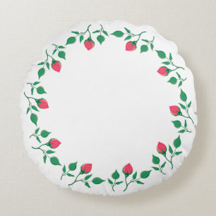 Coussins Ronds Cadre rond fleuri avec fleurs roses
