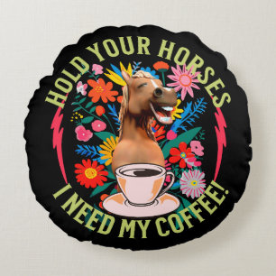 Coussins Ronds Café drôle de cheval amateur d'humour