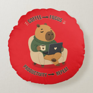Coussins Ronds Café Mignon Capybara Concentration Productivité Tr