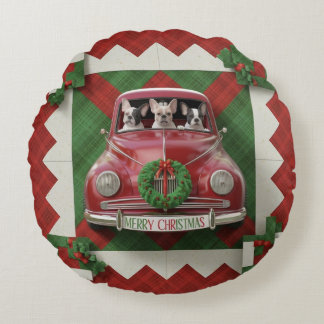 Coussins Ronds Caillot de Noël Art : Voiture Rouge Vintage avec F
