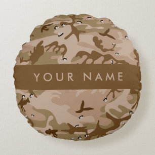 Coussins Ronds Cailloux de camouflage du désert, Votre nom, Perso