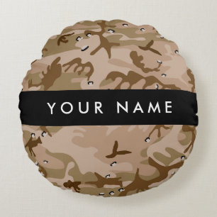 Coussins Ronds Cailloux de camouflage du désert, Votre nom, Perso
