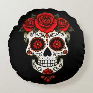 Coussins Ronds Calavera Florale : L'Art du Jour des Morts à Porte