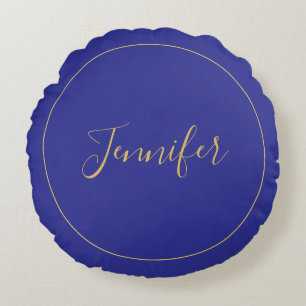Coussins Ronds Calligraphie unie moderne de couleur bleue et or