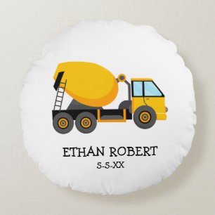 Coussins Ronds Camion de construction en ciment jaune Little Boy