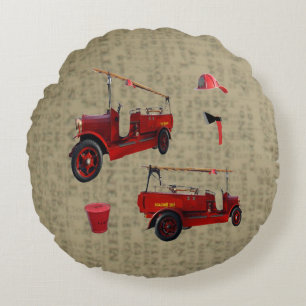 Coussins Ronds Camion vintage D'Incendie Sur Journaux Vintages Im