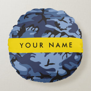 Coussins Ronds Camouflage Bleu Marine Personnalisez votre nom