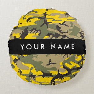 Coussins Ronds Camouflage jaune et vert Personnalisez votre nom