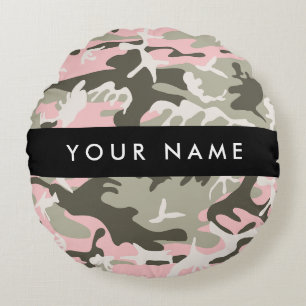 Coussins Ronds Camouflage Rose et Vert Personnalisez votre nom