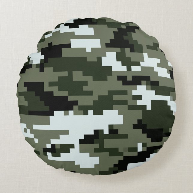 Coussins Ronds Camouflage urbain numérique à 8 bits / Camo (Devant)