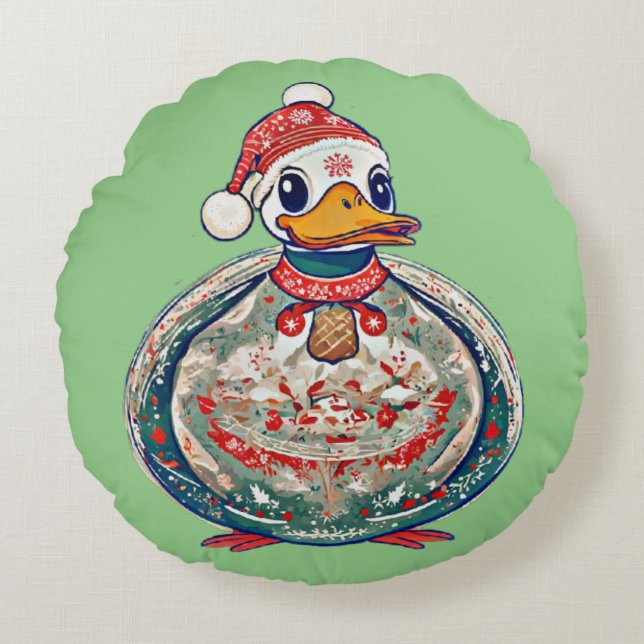 Coussins Ronds Canard De Noël En Folklore Portant Un Chapeau De P (Devant)