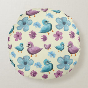 Coussins Ronds Canard mignon motif floral esthétique pastel kawai