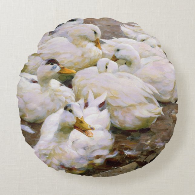 Coussins Ronds Canards sur un étang (Devant)