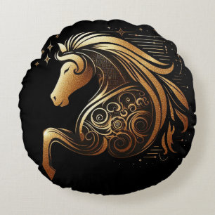 Coussins Ronds Capricorne Zodiaque Cheval en Or Astrologie