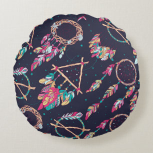 Coussins Ronds Capteurs de rêve : motif vintage sans soudure.