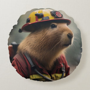Coussins Ronds "Capybara à la Secourt : Pompier Extraordinair