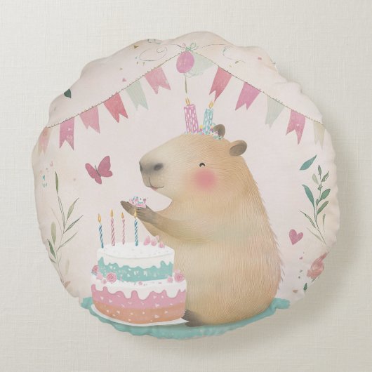 Coussins Ronds Capybara Anniversaire Bash Round Jeu d'oreiller (Dos)