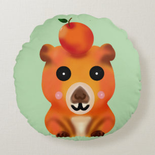 Coussins Ronds Capybara Mignon et Flou avec Orange Ar Kawaii An