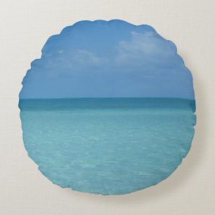 Coussins Ronds Caraïbes Horizon Tropical Turquoise Bleu