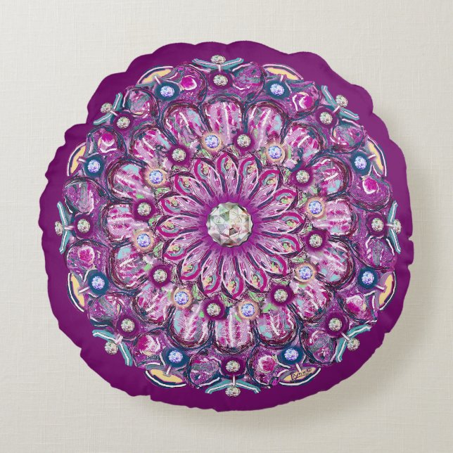 Coussins Ronds Cardinal rouge Rosace (Devant)