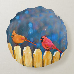 Coussins Ronds Cardinals on the Fence Painting - Art original