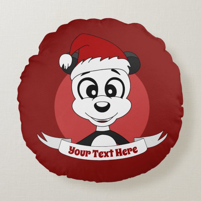 Coussins Ronds Caricature de Noël avec mignon ours en panda autou (Devant)