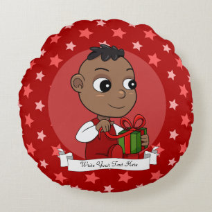 Coussins Ronds Caricature pour bébé afro-américain de Noël