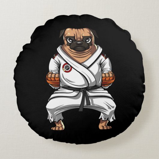 Coussins Ronds Carlin Chien Karate Ninja Martial Arts Animaux (Devant)