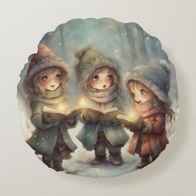 Coussins Ronds Caroleurs de Noël (Devant)