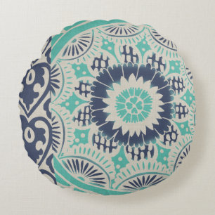Coussins Ronds Carreau bleu Batik III