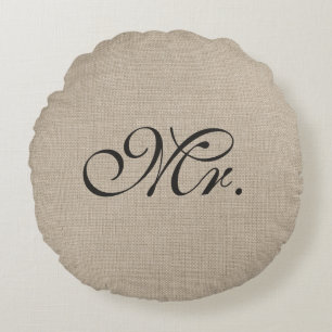 Coussins Ronds Carreau de M. Burlap Round de brun foncé