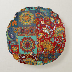 Coussins Ronds Carreau de patchwork vintage sans soudure avec pai