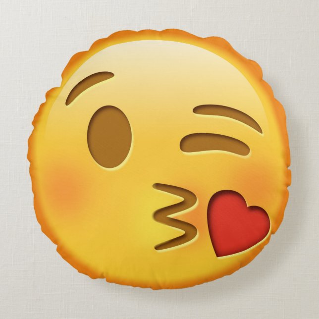 Coussins Ronds Carreau drôle d'Emoji avec l'emoji de baiser (Devant)