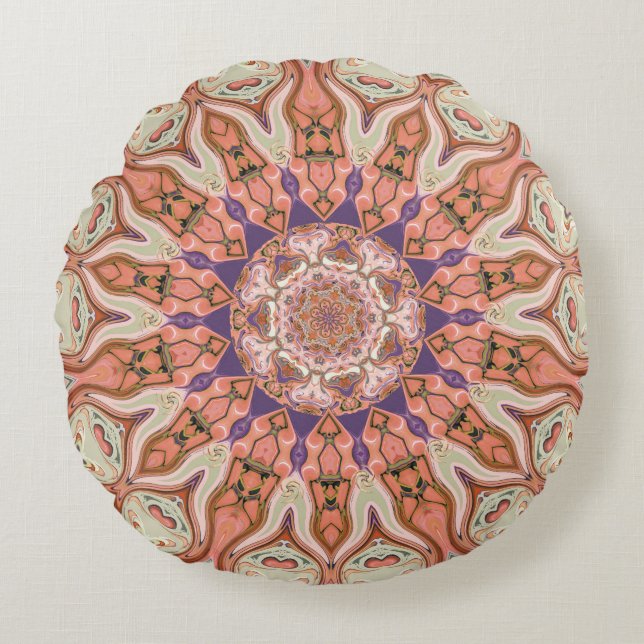 Coussins Ronds Carreau rond de mandala amorti de roses (Devant)