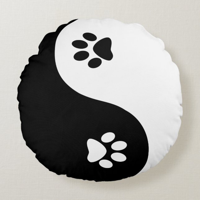 Coussins Ronds Carreau rond de pattes mignonnes de Yin Yang (Devant)