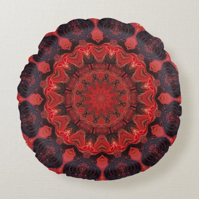 Coussins Ronds carreau rond du mandala 3D rouge (Devant)