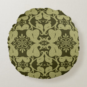 Coussins Ronds Carreau rond fleuri de vert olive