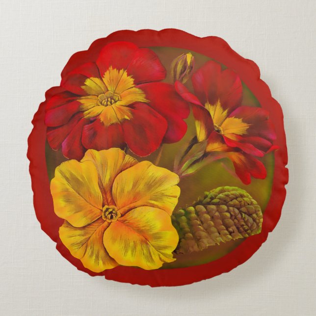 Coussins Ronds Carreau rouge de vert jaune de primevère (Devant)