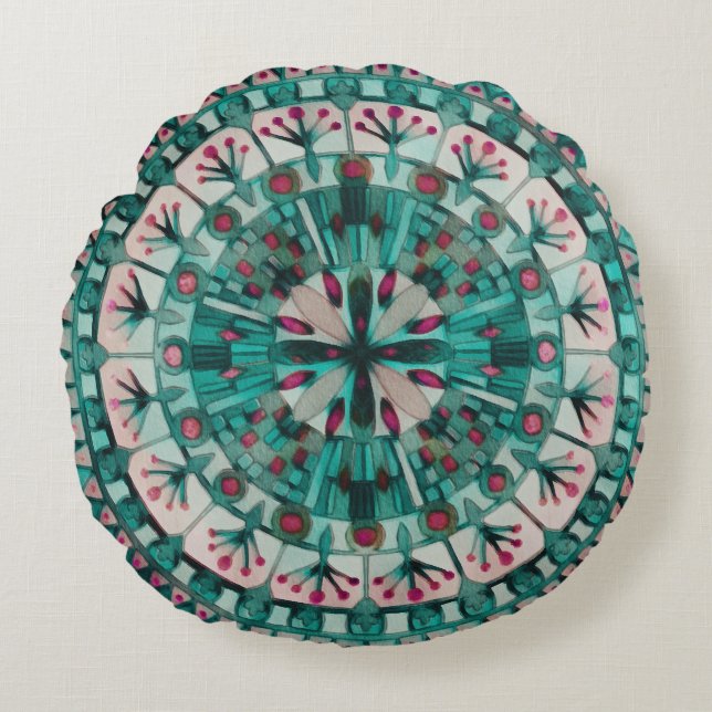 Coussins Ronds Carreaux de mosaïque Boho Océan Turquoise - (Devant)