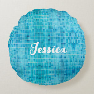 Coussins Ronds Carreaux de verre bleu mosaïque