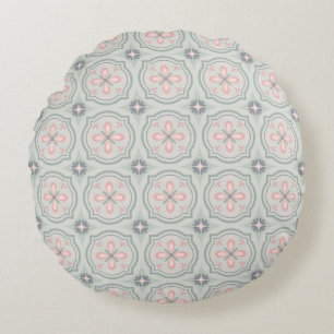 Coussins Ronds Carreaux Floraux Pastel Verts
