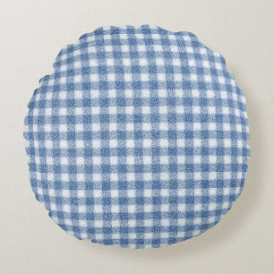 Coussins Ronds Carreaux Gingham Bleu et Blanc Classiques 