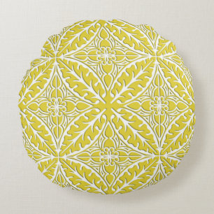 Coussins Ronds Carreaux marocains - or moutarde et blanc