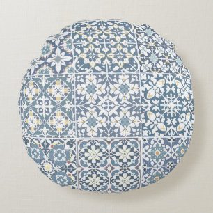 Coussins Ronds Carreaux Méditerranéens, Marocains, Majolique, Azu